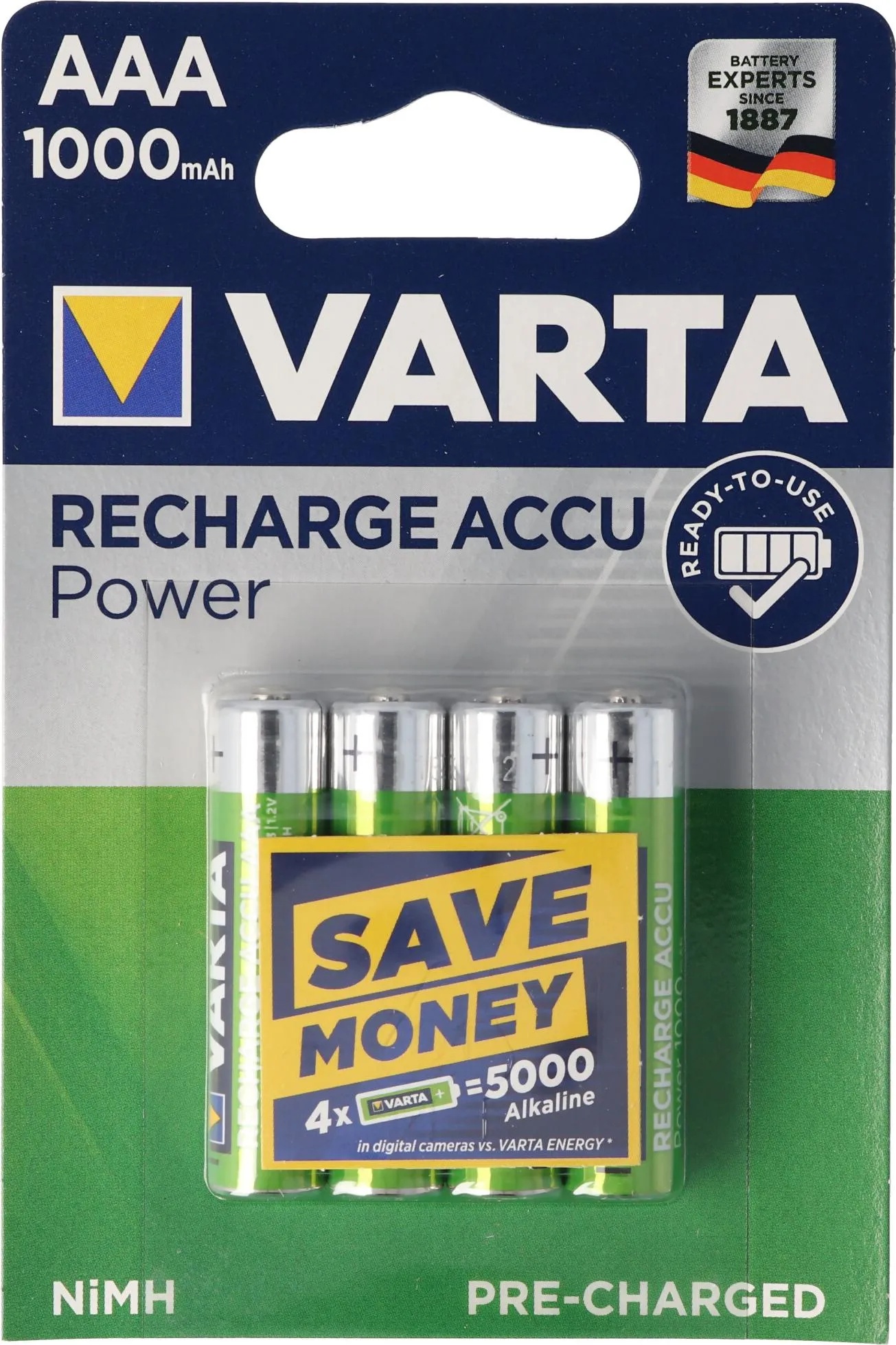 Varta Recharge Accu Power (4 Stk., AAA, 1000 mAh), Batterien + Akkus