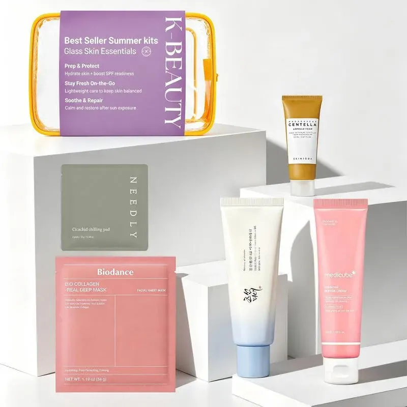 [Preiswertes K-Beauty-Set] K-Beauty Sommer-Bestseller-Glass Skin Set: Sonnenschutz + Gesichtsreiniger + Gesichtsmaske + Gesichtscreme + Tonerpads