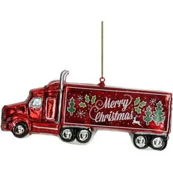 Christbaumschmuck Glas 17,8cm Weihnachtstruck Figur Handbemalt & mit Glitzer Weihnachtsbaum Anhänger Weihnachten Weihnachtsbaumschmuck Laster Lkw Rot