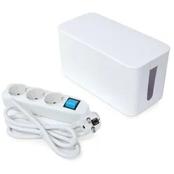 Perel Steckdosenleiste mit Schalter und Kabelbox, 3 Schutzkontakt-Steckdosen, Kabel 1.5 m, 3G1.5, Innenbereich, Weiß