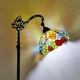 Tiffany Wohnzimmerlampe Landhaus Retro Wohnzimmer Stehleuchte Mit Fußschalter Vintage Arbeitszimmer Büro Leselampe verstellbare Lampenfassung Buntglasschirm E27 MAX40W H165CM