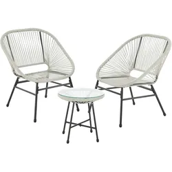 SVITA TULUM Balkon-Möbel 3-tlg. Garten-Möbel Set Balkonstühle mit Tisch Weiß