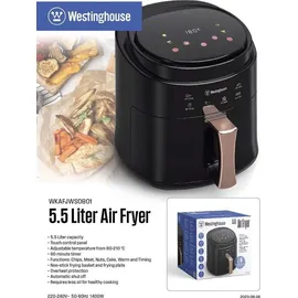 Westinghouse Air Fryer mit 5,5 L Kapazität, 6 praktische Automatikprogramme, Bedienung über Touch Panel, Cool-Touch-Griff, Maximale Temperatur 210 °C,