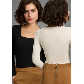 LAURA SCOTT Langarmbody LAURA SCOTT, Damen, Gr. 40, N-Gr, schwarz (schwarz, nude), Jersey, Obermaterial: 95% Baumwolle, 5% Elasthan, unifarben, Basic, sehr figurbetont, eckiger Ausschnitt, Bodys, mit Karree-Ausschnitt, sehr figurbetont
