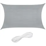Relaxdays Sonnensegel rechteckig, 2 x 3 m, HDPE-Gewebe, UV-stabilisiert, konkav, Segeltuch mit Spannseilen, hellgrau