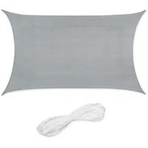 Relaxdays Sonnensegel rechteckig, 2 x 3 m, HDPE-Gewebe, UV-stabilisiert, konkav, Segeltuch mit Spannseilen, hellgrau
