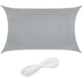 Relaxdays Sonnensegel rechteckig, 2 x 3 m, HDPE-Gewebe, UV-stabilisiert, konkav, Segeltuch mit Spannseilen, hellgrau