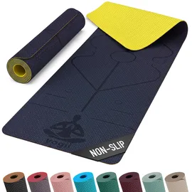 yogii Yoga matte 6 mm rutschfest TPE Fitnessmatte für Yoga, Pilates & Home Workout - Anti-Rutsch Sportmatte mit Alignment Linien - Gymnastikmatte für Damen & Herren