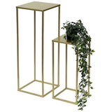 DanDiBo Ambiente DanDiBo Blumenhocker Metall Gold Eckig 2er Set Blumenständer Beistelltisch 96406 Blumensäule Modern Pflanzenständer Pflanzenhocker