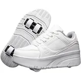 Surwin Schlichte Mode Schuhe mit Rollen für Mädchen,Schuhe mit Rollen Versenkbarer, Rollschuhe Abnehmbar Outdoor, Rollschuhe Kinder/Jugendliche, für Jungen Turnschuhe (Weiß,36) - 36 EU