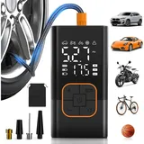 Kabelloser Autoreifenfüller, Tragbarer Luftkompressor Mit Digitalem Manometer (150 Psi), Doppelanzeige, Wiederaufladbarem Akku, Led-licht, Fahrradpumpe Für Auto, Motorrad, Fahrrad, Ball -