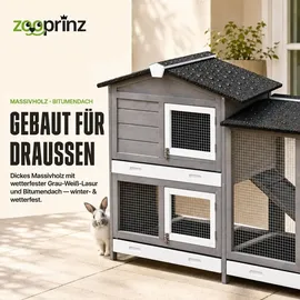 zooprinz Kleintierstall Rudy mit Auslauf 145 x 50 x 94 cm Grau