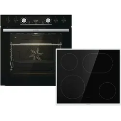 Gorenje Black Set 4 Pyrolyse Einbauset; Glaskeramik-Kochfeld; 77 Liter Backraumvolumen; MultiAir-Technologie; AirFry; PyroClean; EEK: A+