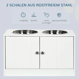 PawHut Hundenäpfe, Erhöhtes Futterstation mit 2 Edelstahlschüsseln, 44L Stauraum, Magnettüren, Fressnapf, Wassernapf für Große Hunde, Weiß