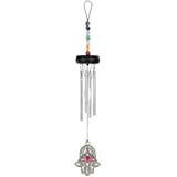 Sonic Energy Mini Chakra Chime – 30 cm, Silber, Hamsa – Kleines Windspiel mit Chakrasteinen – Für Entspannung, Dekoration, als Geschenk (HCC12MINI)