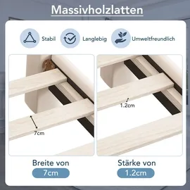 Okwish Polsterbett mit Matratze 180x200,Jugendbett mit Lattenrost und Kopfteil,Doppelbett mit Zylindrische Stützbeine,Beige - Beige
