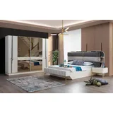 Xlmoebel Schlafzimmer-Set Elternschlafzimmer Möbelset mit Schrank, Bett und Nachttisch, (4tlg Set(Bett +2x Nachttische+Kleiderschrank) 4069943233636(Celmo), Hergestellt in Europa weiß