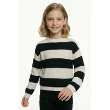 KIDS ONLY Kogfranca Short L/S Stripe KNT Noos Pullover Cloud Dancer/Stripes:Wide Stripe Schwarz 134/140