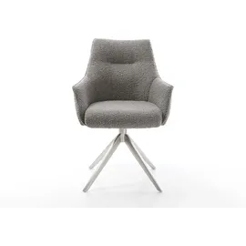 DeLife Polsterstuhl Alja-Flex, mit Armlehnen Kreuzgestell breit Edelstahl Bouclé Silbergrau 360° dreh grau|silberfarben 61 cm x 90 cm x 65 cm