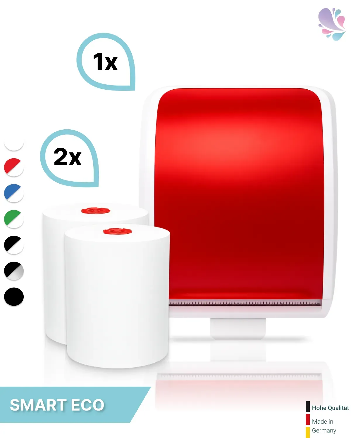 SET: Handtuchrollenspender Autocut, Blanc Cosmos verschied. Farben + 2 Handtuchrollen Smart ECO - PRODUKTSET