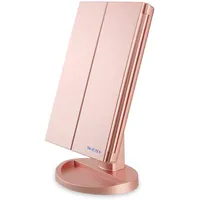 WEILY Schminkspiegel mit Beleuchtung, Faltbare Kosmetikspiegel mit 1X/2X/3X Vergrößerung, Schminkspiegel mit Touch Beleuchtung, Tischspiegel Unterstützung USB und Batterie (Rosengold)