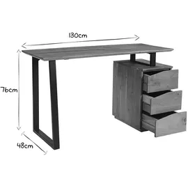 miliboo Schreibtisch aus massivem Akazienholz und schwarzem Metall mit 3 Schubladen B130 cm Horace