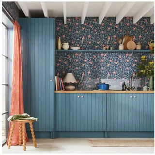 WILLIAM MORRIS AT HOME Vliestapete Bird & Pomegranate, texturiert, Retro, (1 St), Design Tapeten blau