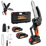 Akku-Mini-Kettensäge 6 Zoll, Tragbare Hand-Kettensäge 21V mit Sicherheitsverriegelung & Kupfermotor, Leichte Elektro-Kettensäge mit 2 x Lithium-Akkus für Garten, Hof, Ast- und Holzschneiden, Orange