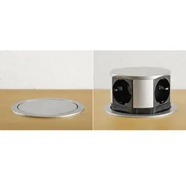 ChiliTec Versenkbare Einbausteckdose mit 4 Steckdosen 230V 150cm Kabel, Mehrfachsteckdose mit Stecker Silber