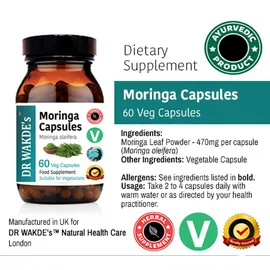 DR WAKDE's Moringa Kapseln (Moringa oleifera) 60 Veg Caps Ayurveda-Ergänzung, Vegan, Kräuter, Natürlich)