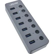 InLine InLine® USB 3.2 Gen.1, 7-Port, mit Schalter, Aluminium, grau, mit Netzteil