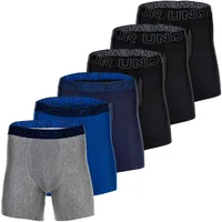 Under Armour Herren Boxershorts, 6er Pack - Performance Tech Boxer Briefs, Stretch, einfarbig Schwarz/Blau/Grau M