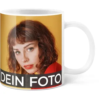 BILDER DE Fototasse personalisiert mit eigenem Bild und Text | Personalisierte Tasse selbst gestalten & bedrucken | Kaffeetasse & Teetasse mit Foto | Format4:3 Weiß