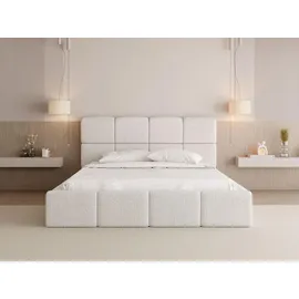 WFL GROUP Polsterbett Tivio mit Bettkasten, Creme Boucle 120x200 cm