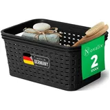 Novaliv Aufbewahrungsbox - (2 St), 2x Aufbewahrungskorb Rattan schwarz