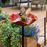 Vogeltränke Blume, Bienentränke Keramik mit Bodensteckdose - Bienentränke Gartenstecker & Insektentränke, Wasserschale und Vogelfutterstelle, Dekorative Keramikblüten Blumenstecker (A)
