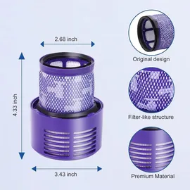 lehongs Ersatzfilter für Dyson Cyclone V10 Sv12, 2 Pack Filter & 1 Reinigungsbürste Kompatibel mit Dyson Cyclone V10 Animal Absolute Motorhead Sv12, Erse...