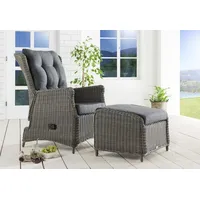 Destiny CASA RELAX Sessel + Fußhocker, Polyrattan, vintage grau