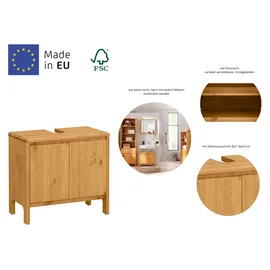 OTTO products Waschbeckenunterschrank OTTO PRODUCTS "Jorrick", beige (natur), B:60cm H:55,5cm T:34,2cm, Massivholz, Schränke, Waschbeckenunterschrank, Breite 60 cm, Kiefer mit Bio Öl/Wachs behandelt, Siphonausschnitt