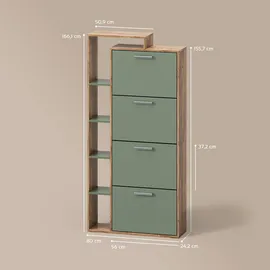 livinity® Ortello 80 x 166,1 x 24,2 cm 4 Fächer / grün