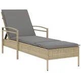 vidaXL Sonnenliege mit Auflage Beige 63x200x81 cm Poly Rattan