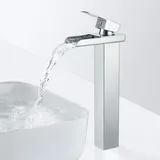 SINKTORY Wasserfall Wasserhahn Bad, Hoch Wasserfall Waschtischarmatur, Chrom Modern Wasserhahn Waschbecken für Badezimmer, Keramikventil, Messing Einhebel Mischbatterie Armatur Bad mit Hoher Auslauf