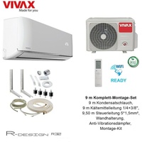 VIVAX R Design 9000 BTU + 9 m Komplett Montageset 2,6 KW Split Klimaanlage A +++