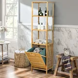 komfotteu Hochschrank Badschrank 3 Fächer 80 x 30 x 90 cm Beige Bambus