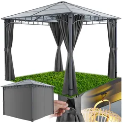 tectake® Gartenpavillon, mit Aluminiumgestell, pulverbeschichtet, lichtdurchlässiges Dach aus Polycarbonat-Platten, inklusive 8 Heringen
