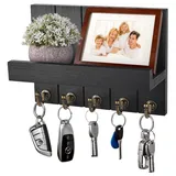 NUODWELL Schlüsselbrett Schlüsselbrett aus Holz, Schlüsselhalter mit Ablage und 5 Haken, Schlüsselbrett für Eingangsbereich, Haustür, Flur, Schlafzimmer schwarz