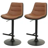 Proregal 2er-Set Barhocker Sitzhöhe 65-86cm höhenverstellbar mit Lehne Kunstleder Braun Barstuhl Tresenhocker Drehhocker