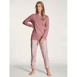 CALIDA Lovely Nights Bündchen-Pyjama Damen, mit Rippbündchen an Ärmeln und Hose