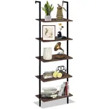 Huhote Leiterregal, Bücherregal mit Metallrahmen, Industrielles Leiterregal, Wandregal mit 5 Ebenen, Wandlehnregal, Standregal für Wohnzimmer, Schlafzimmer, Büro, Badezimmer, 60 x 30 x 183 cm, Braun