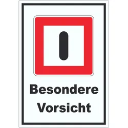 Gebot besondere Vorsicht walten zu lassen Aufkleber mit Text A4 (210x297mm)